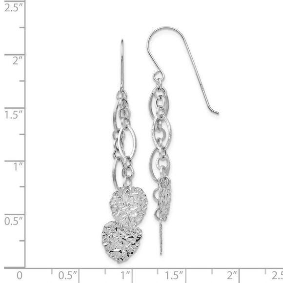 Double Hammered Heart and Chain Dangle Earrings in 14k White Gold - Picture 4 of 5
